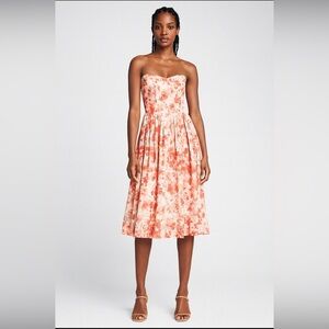 Bardot Floral Corset Maxi Dress Red White Strapless Summer Vacation Beach 6